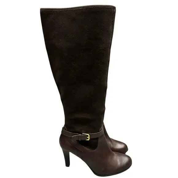 Ralph Lauren Bethan Brown Suede Leather Knee High Stiletto Riding Boots Size 9B - Picture 1 of 13